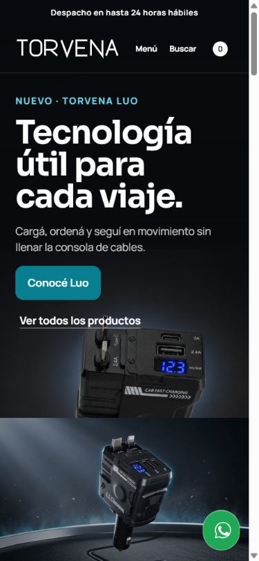 Torvena home page with commercial navigation and a car technology product hero